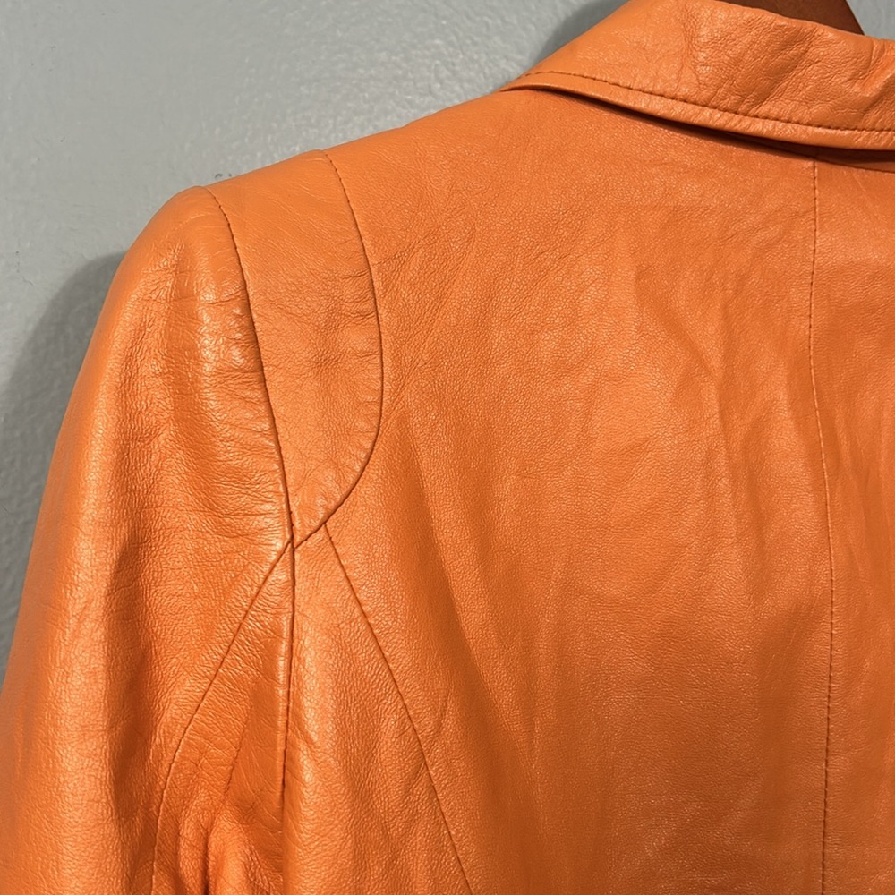 Aodier Orange Leather Women's Jacket size 40 XS to S - Picture 5 of 16
